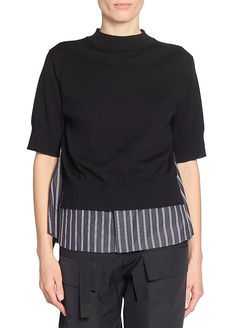 Cotton Poplin Knit Sweater