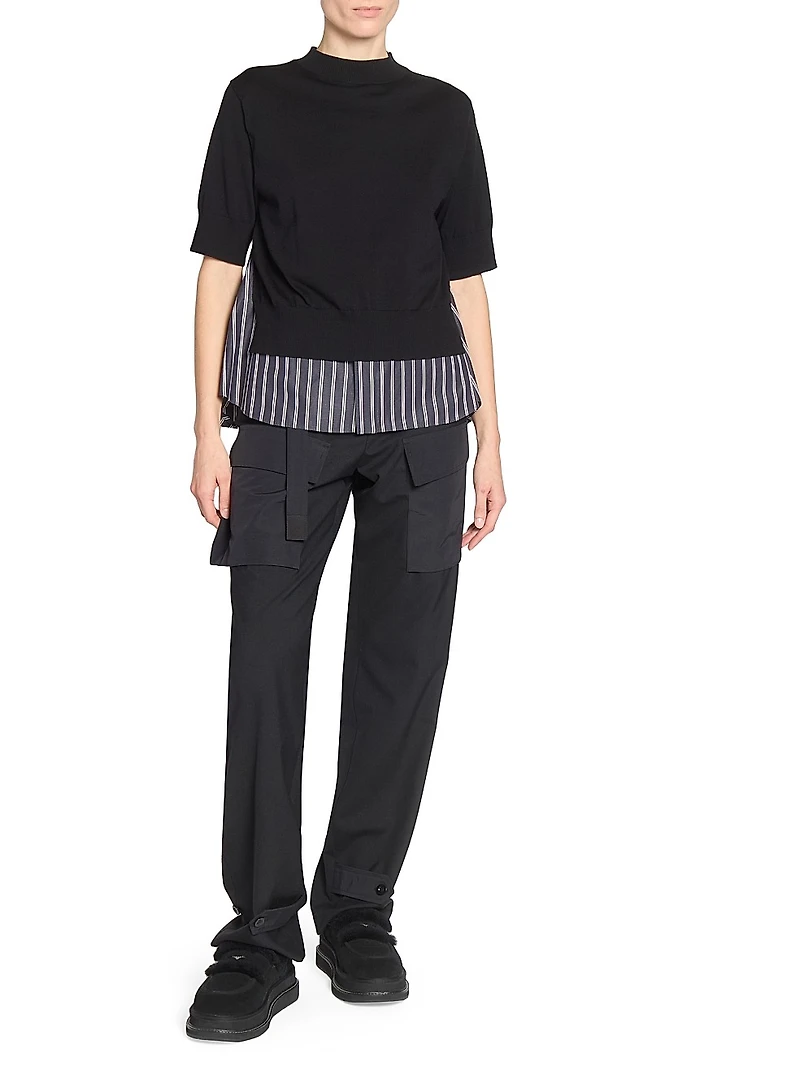 Cotton Poplin Knit Sweater