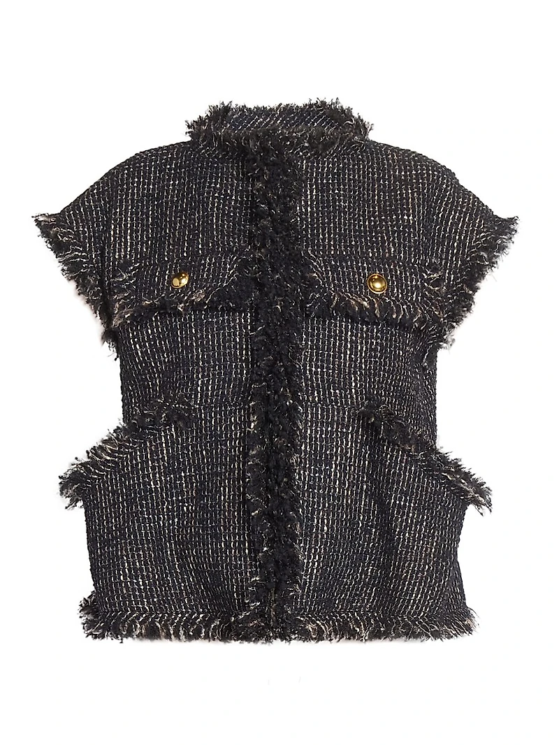 Wool-Blend Tweed Short-Sleeve Jacket