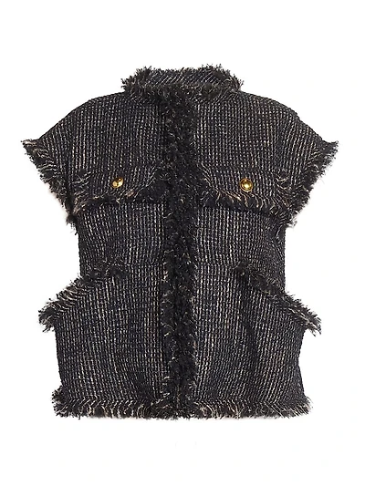 Wool-Blend Tweed Short-Sleeve Jacket