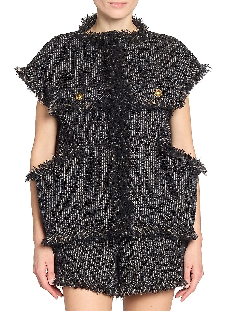 Wool-Blend Tweed Short-Sleeve Jacket