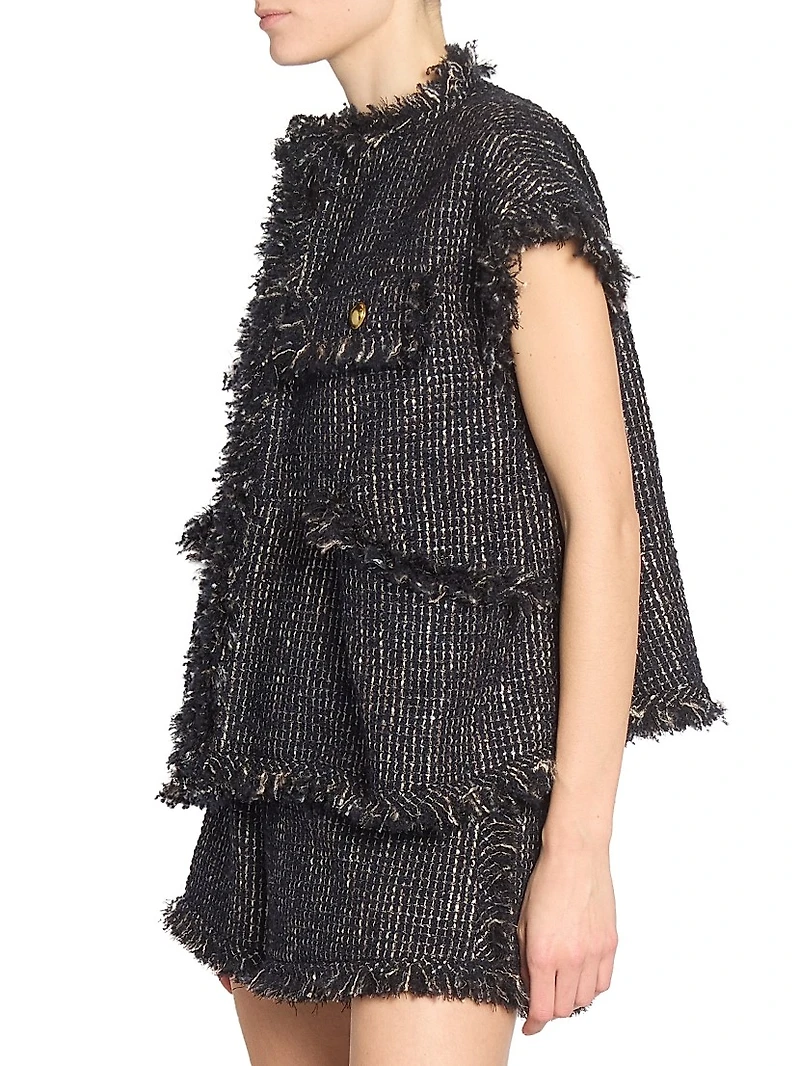 Wool-Blend Tweed Short-Sleeve Jacket