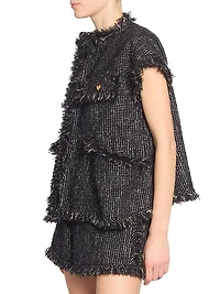 Wool-Blend Tweed Short-Sleeve Jacket