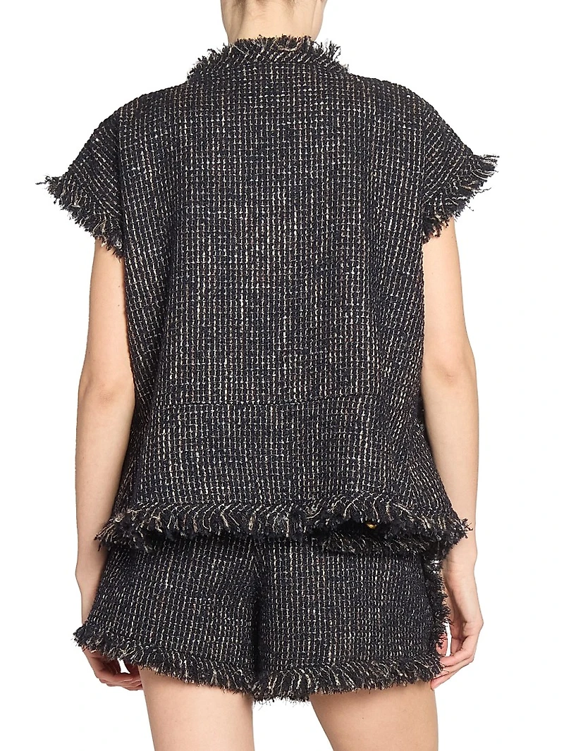 Wool-Blend Tweed Short-Sleeve Jacket