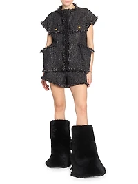 Wool-Blend Tweed Short-Sleeve Jacket