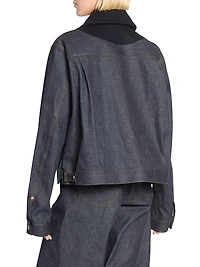 Mixed-Media Double-Breasted Denim Jacket