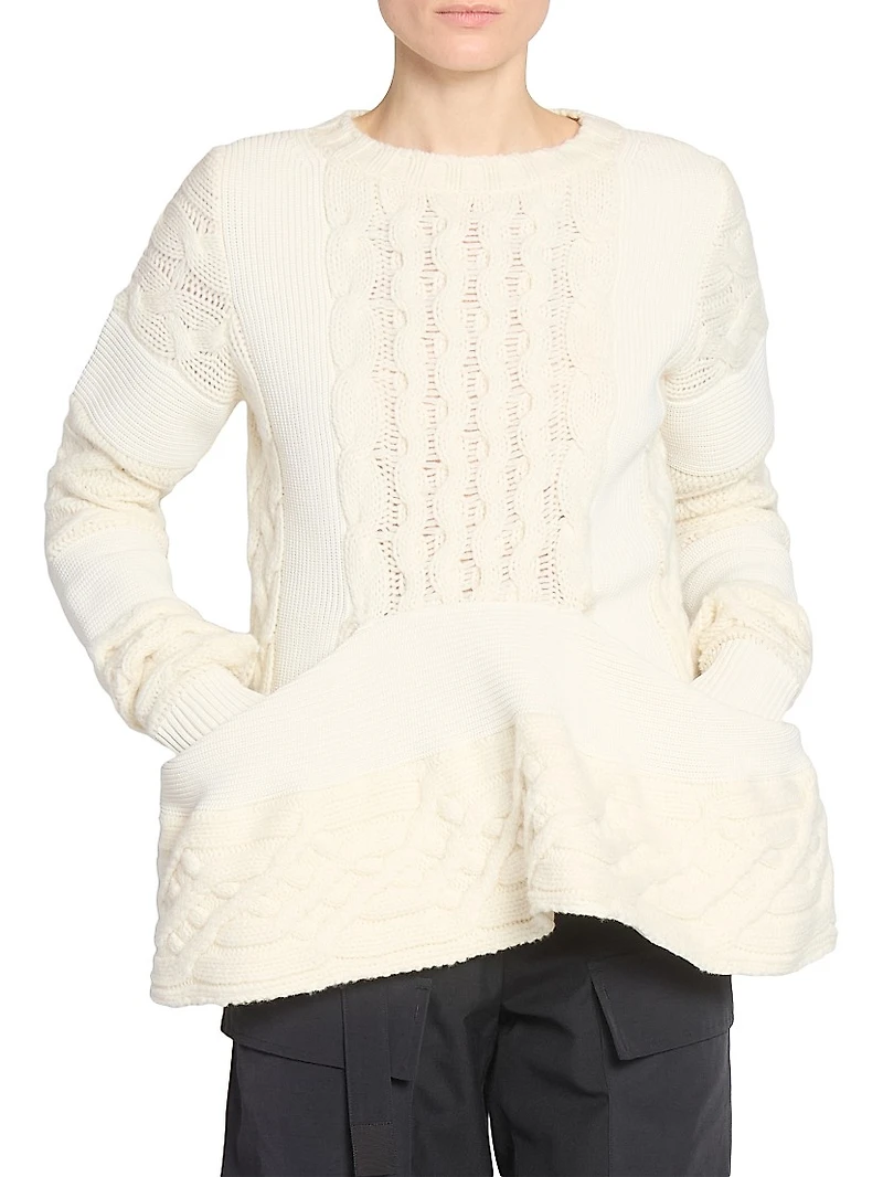 Cable-Knit Wool-Blend Peplum Sweater