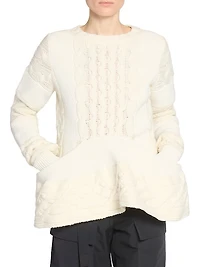 Cable-Knit Wool-Blend Peplum Sweater