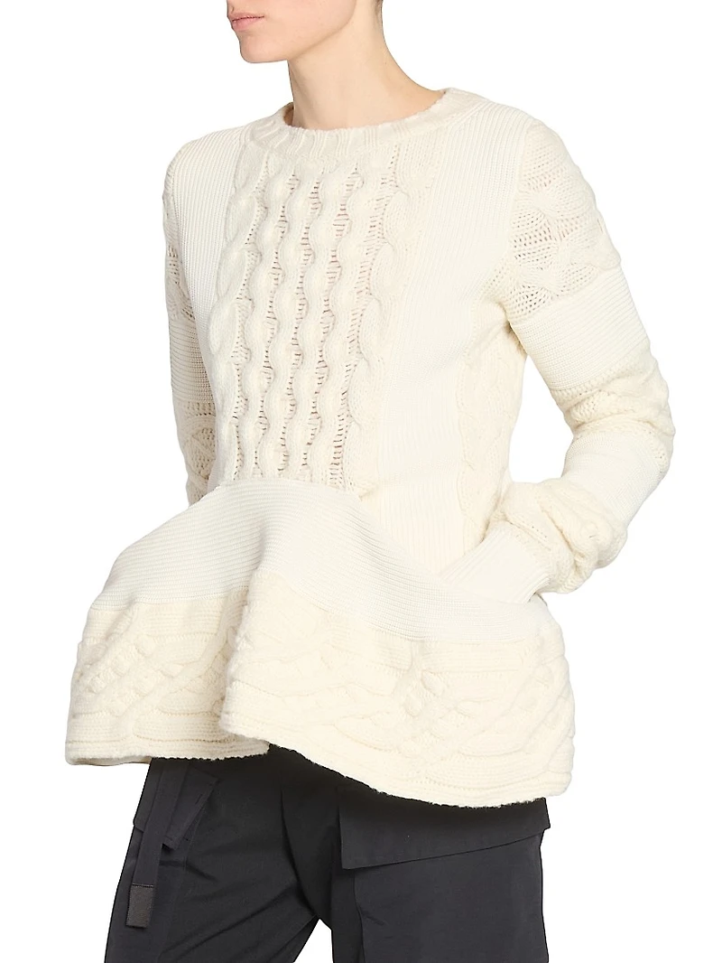 Cable-Knit Wool-Blend Peplum Sweater