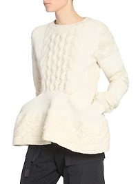 Cable-Knit Wool-Blend Peplum Sweater