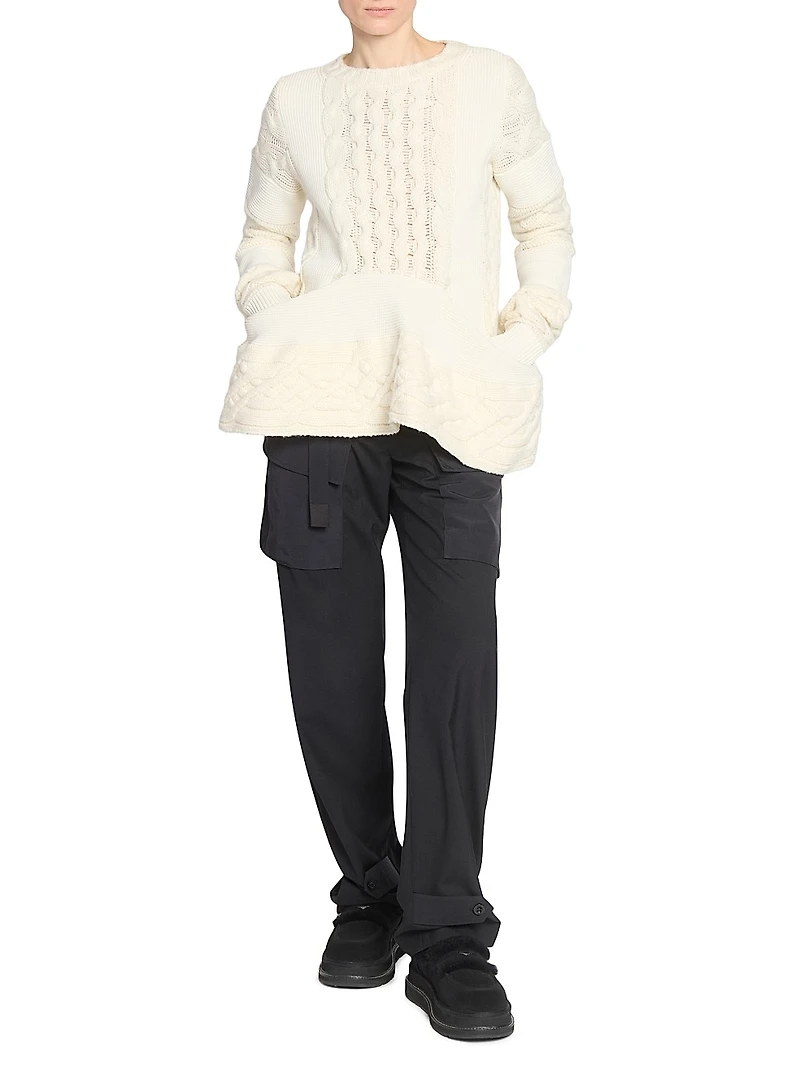 Cable-Knit Wool-Blend Peplum Sweater