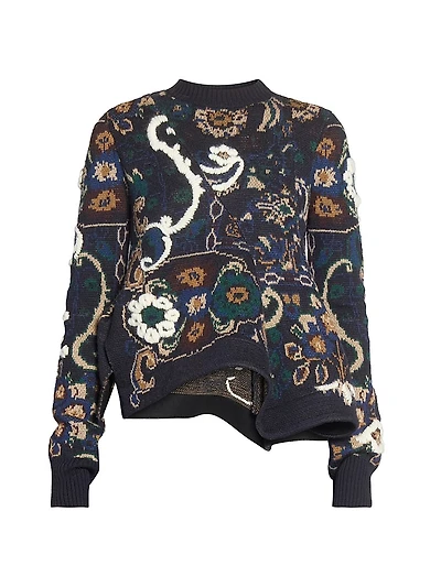 Floral Jacquard Knit Asymmetrical Sweater