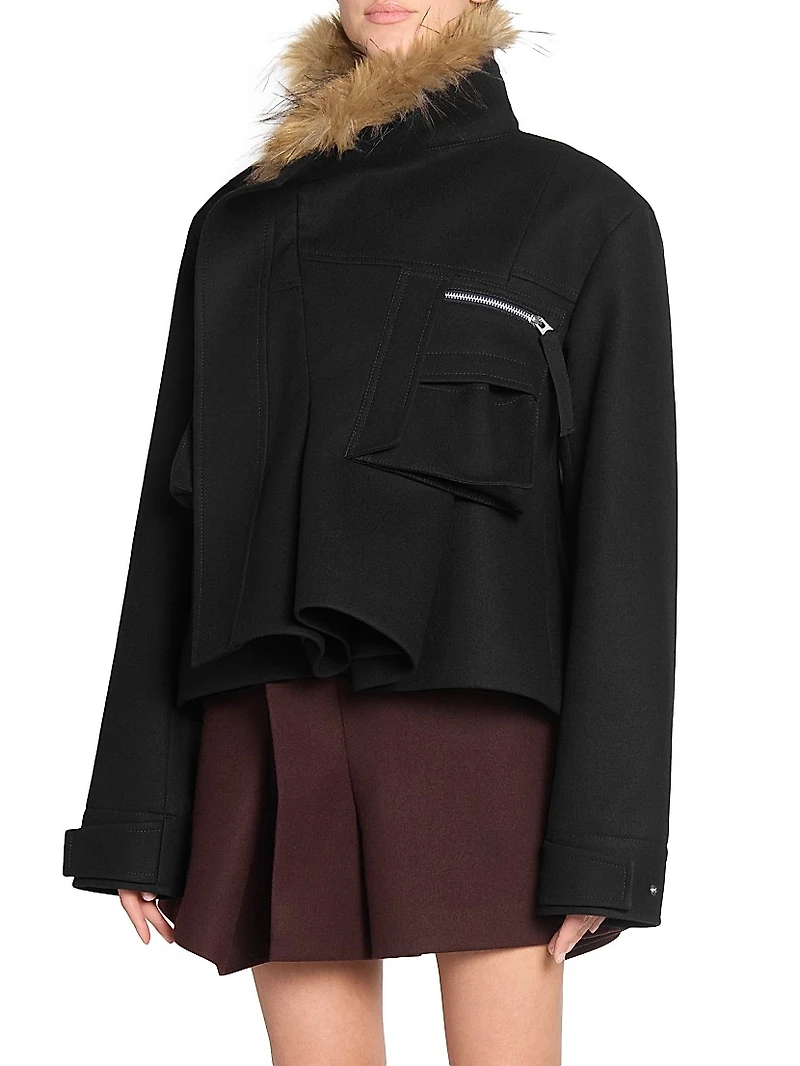 Melton Faux Fur-Trimmed Wool-Blend Jacket