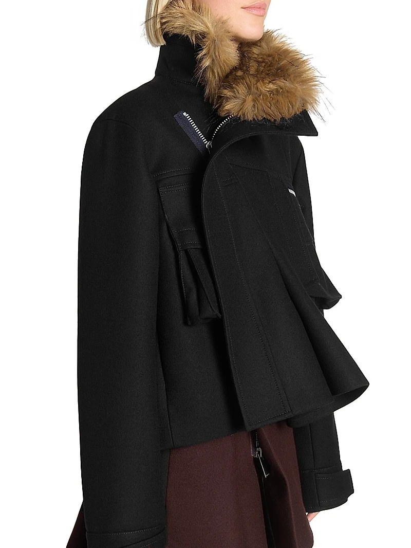 Melton Faux Fur-Trimmed Wool-Blend Jacket