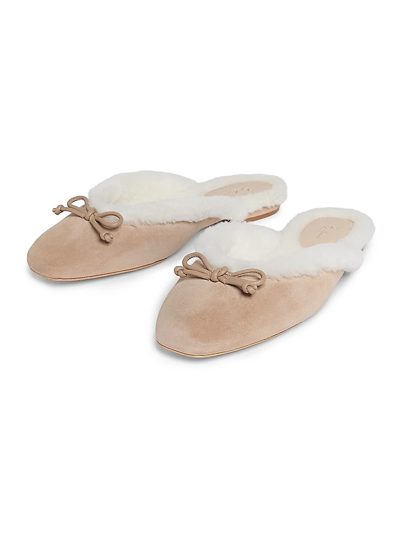 Shearling-Lined Suede Mules