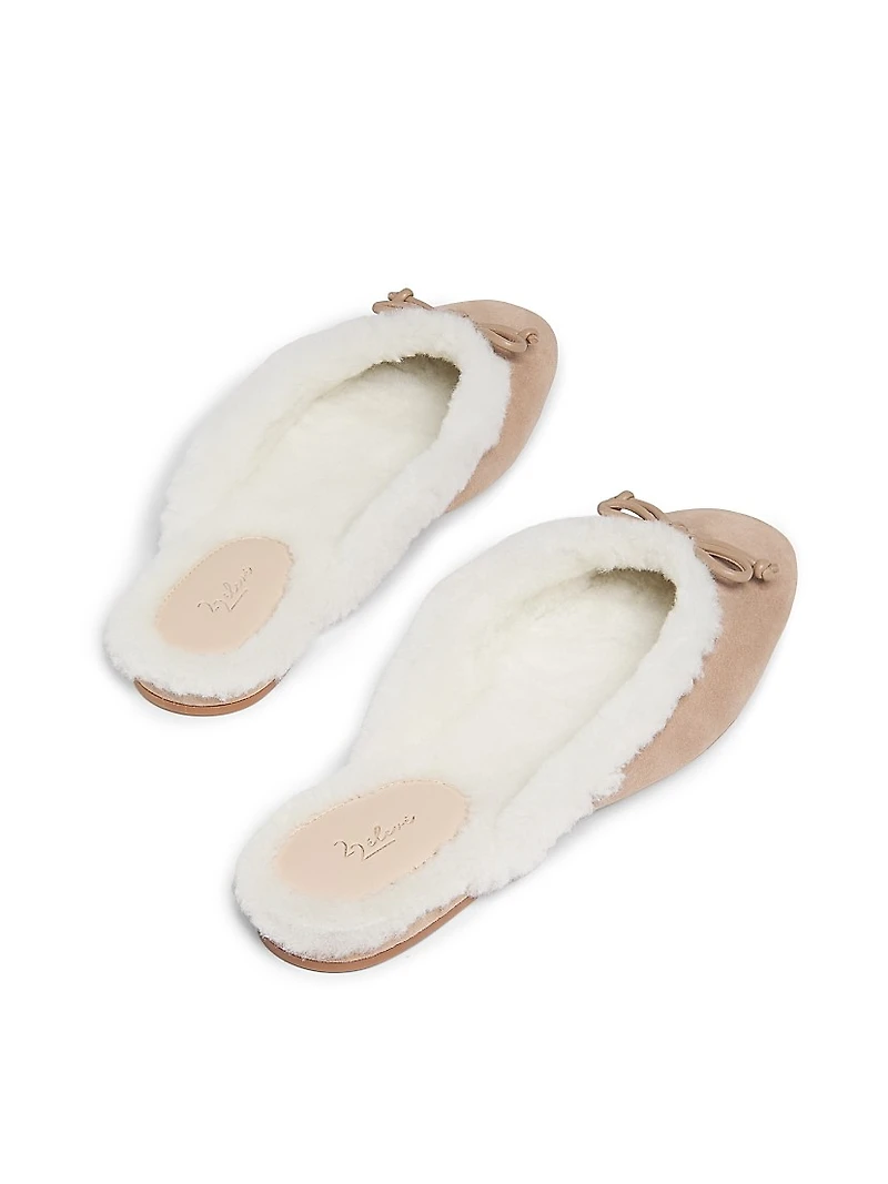 Shearling-Lined Suede Mules