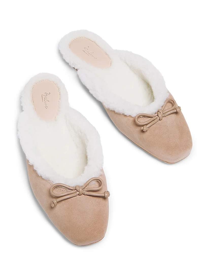 Shearling-Lined Suede Mules