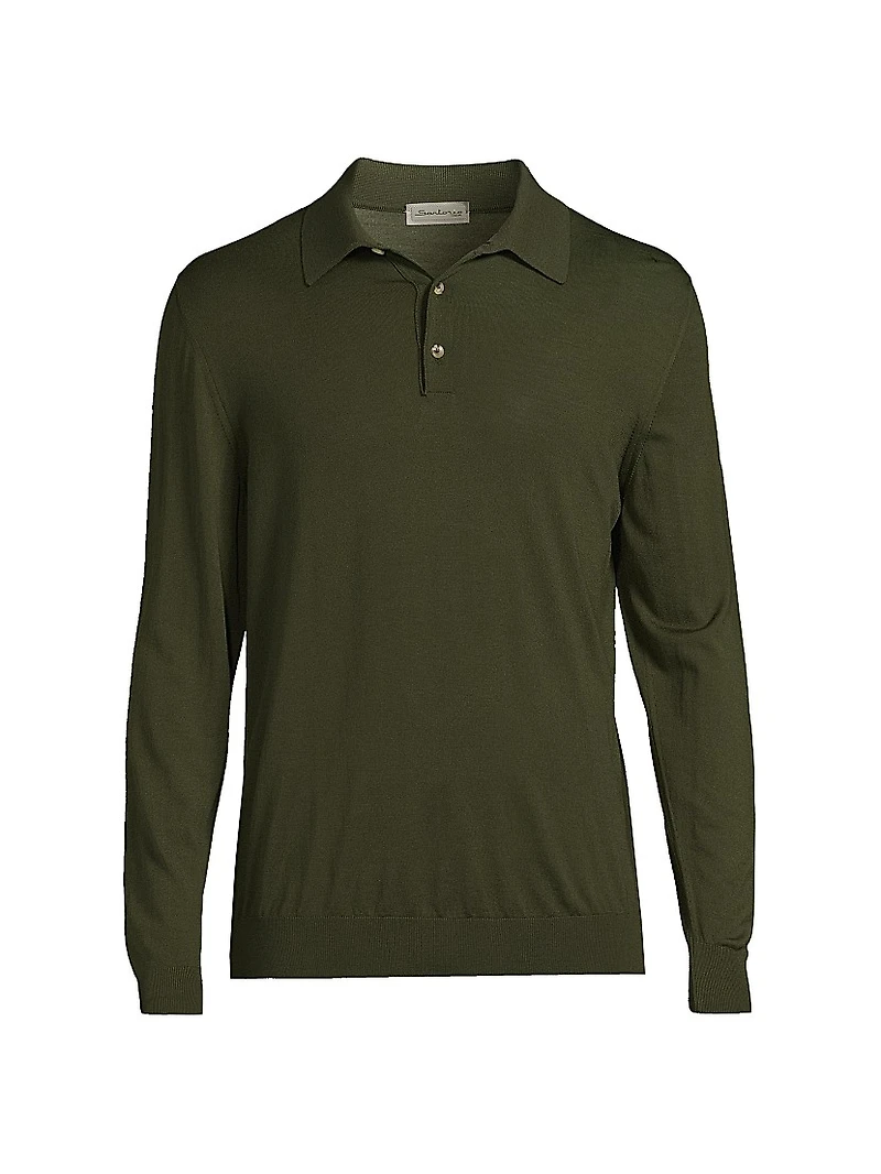 Wool Long-Sleeve Polo Shirt