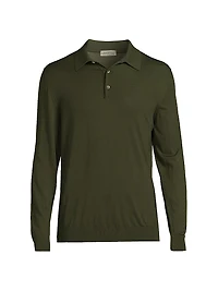Wool Long-Sleeve Polo Shirt