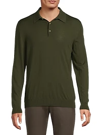 Wool Long-Sleeve Polo Shirt