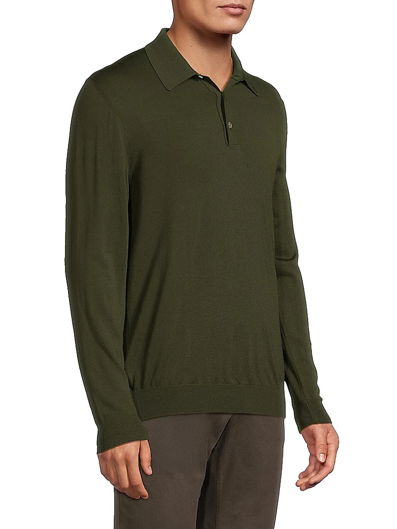 Wool Long-Sleeve Polo Shirt
