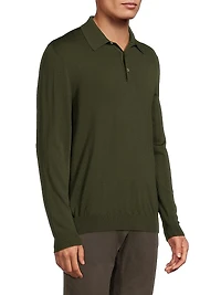 Wool Long-Sleeve Polo Shirt