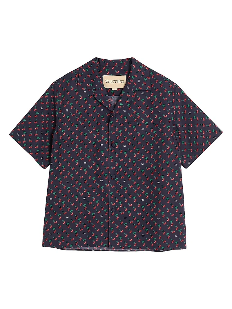 Cotton Poplin Bowling Shirt with Cherryfic Print