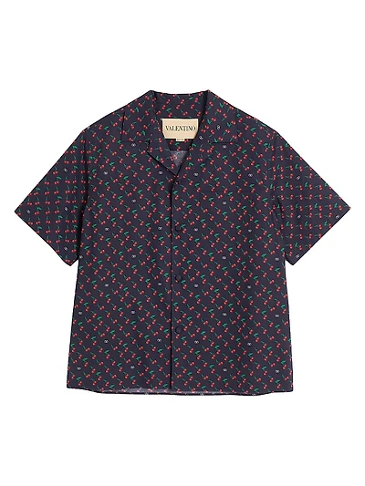 Cotton Poplin Bowling Shirt with Cherryfic Print