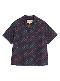Cotton Poplin Bowling Shirt with Cherryfic Print