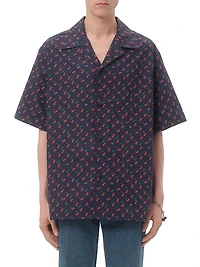 Cotton Poplin Bowling Shirt with Cherryfic Print