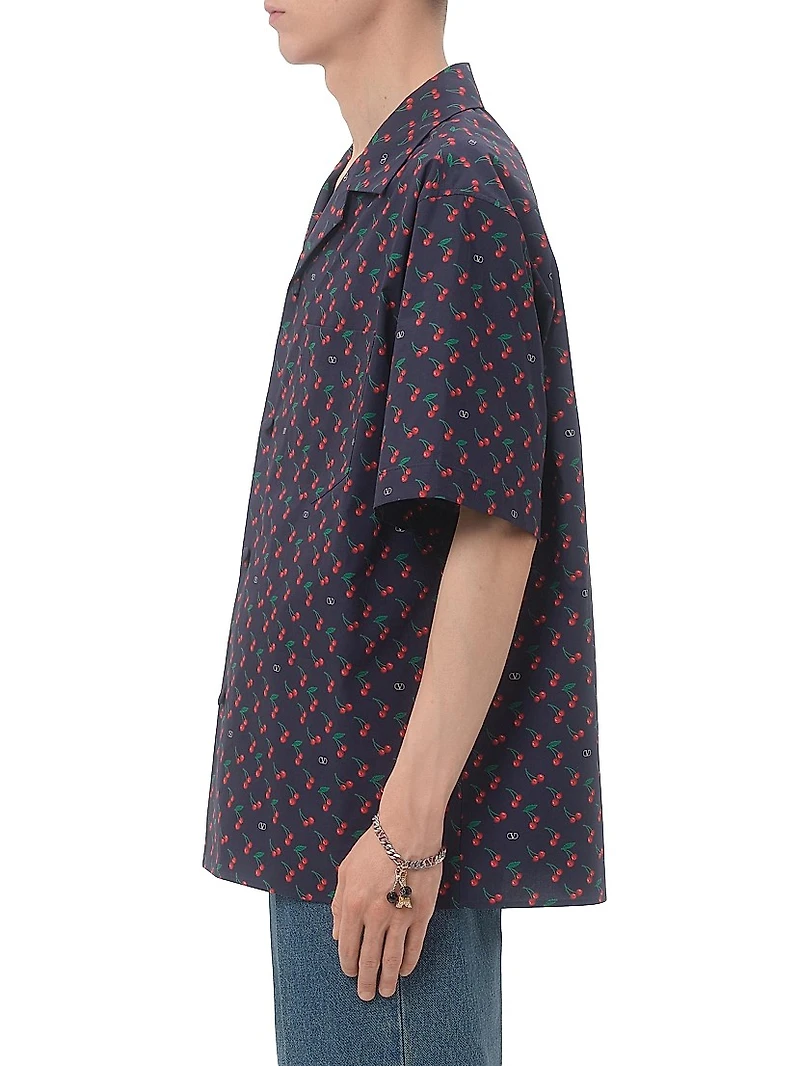 Cotton Poplin Bowling Shirt with Cherryfic Print