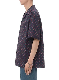 Cotton Poplin Bowling Shirt with Cherryfic Print