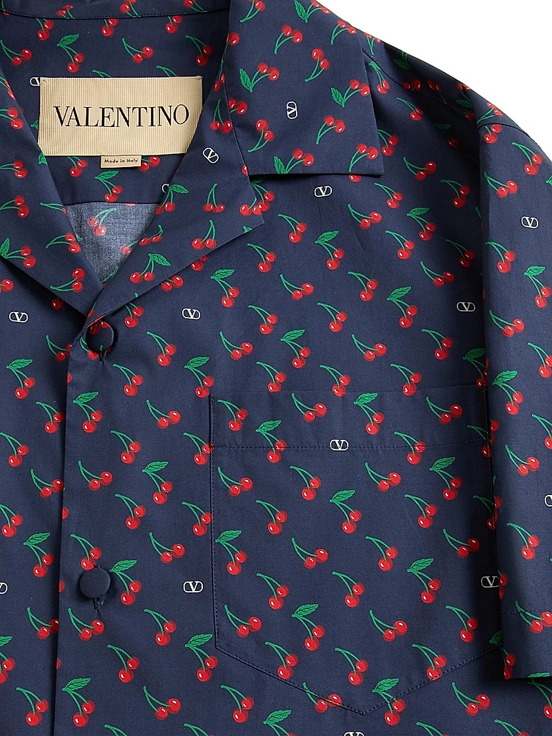 Cotton Poplin Bowling Shirt with Cherryfic Print