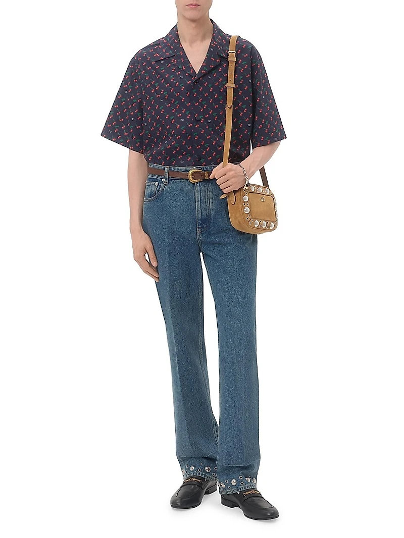 Cotton Poplin Bowling Shirt with Cherryfic Print