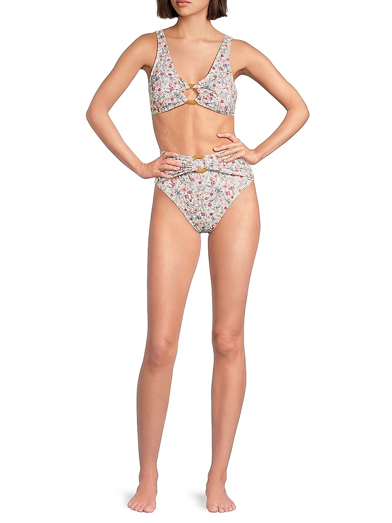 Iona Floral Tortoise Ring Bikini Top