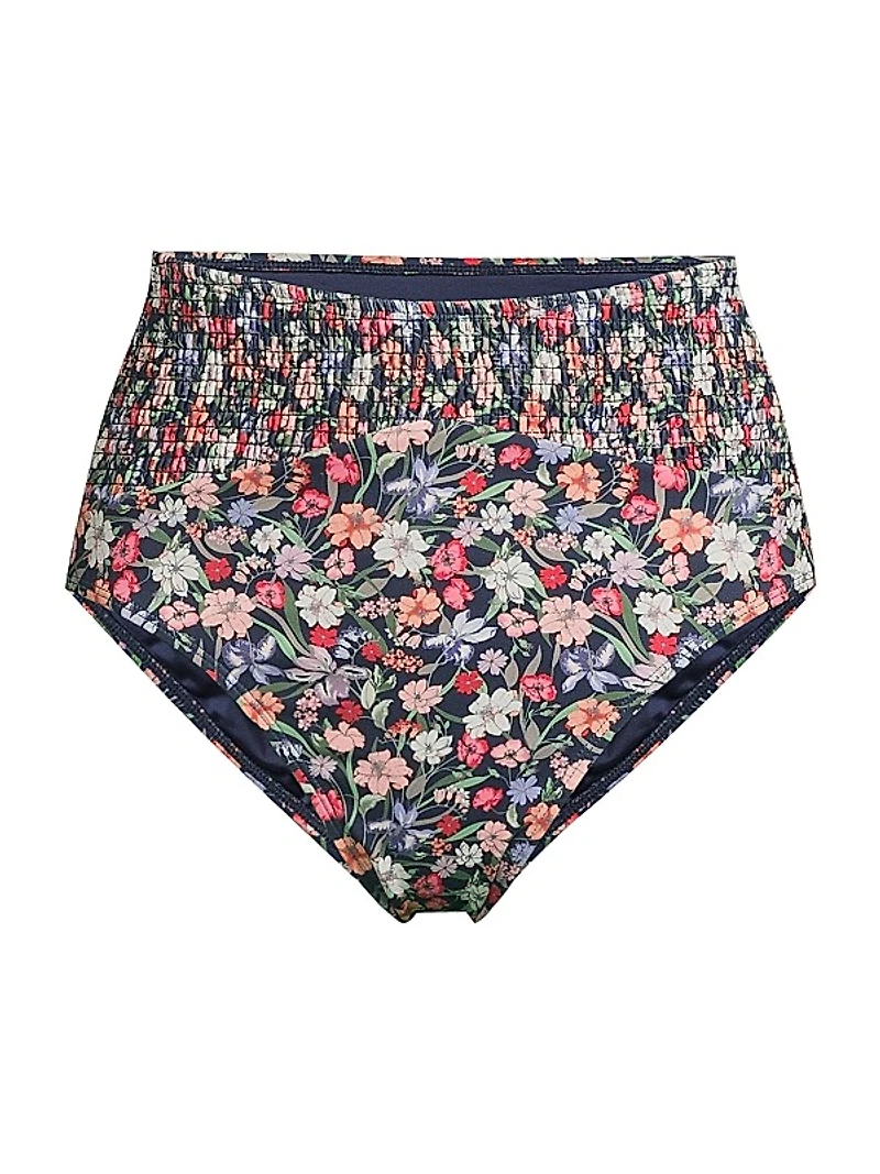Marin Smocked High-Rise Bikini Bottom