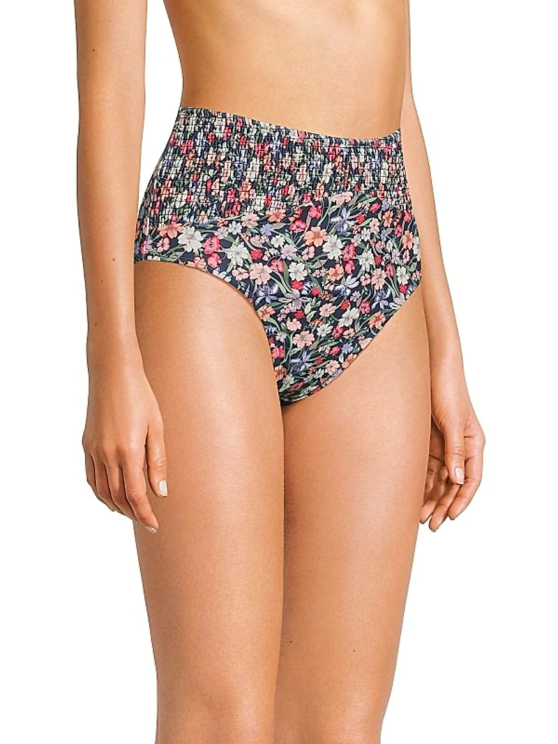 Marin Smocked High-Rise Bikini Bottom