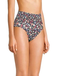 Marin Smocked High-Rise Bikini Bottom