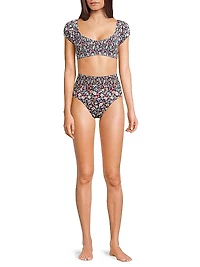 Marin Smocked High-Rise Bikini Bottom