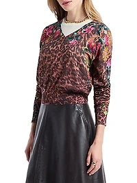 Evelyn Leopard & Floral Cotton-Silk Sweater