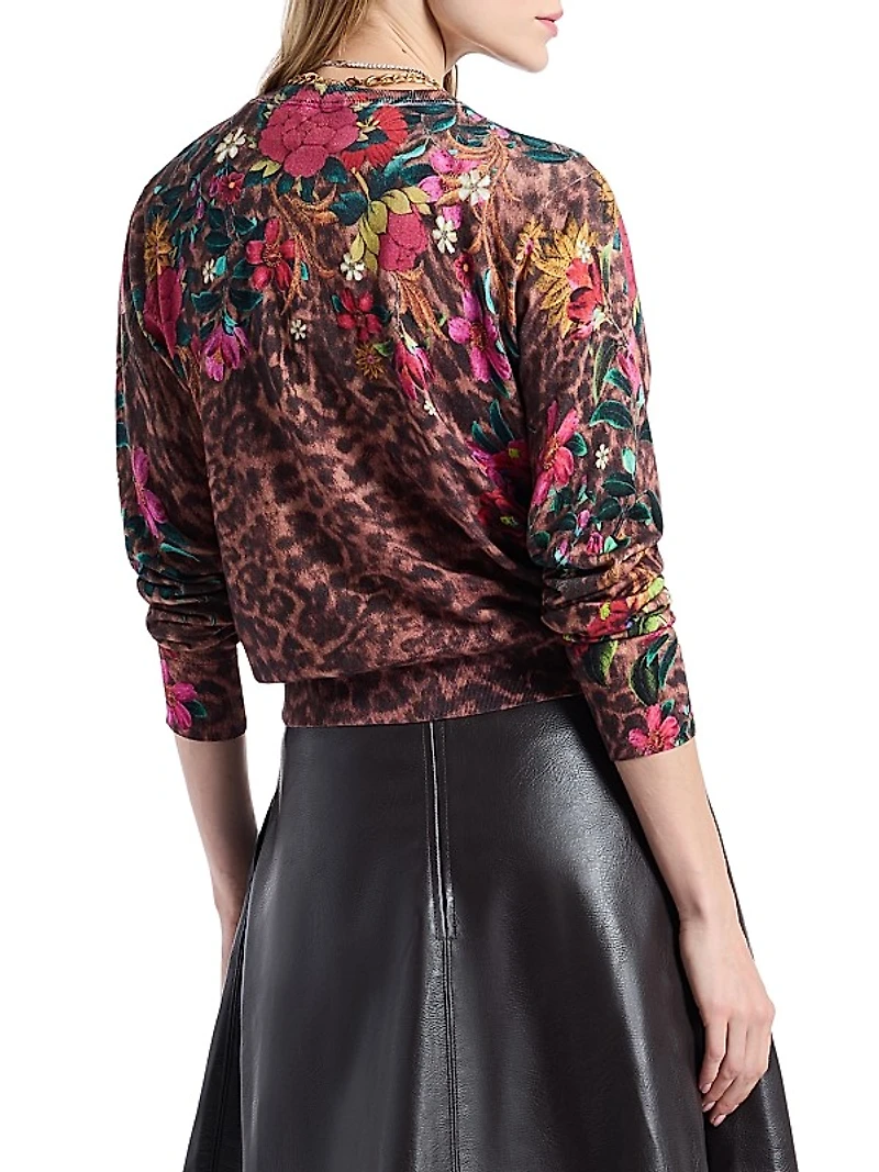 Evelyn Leopard & Floral Cotton-Silk Sweater