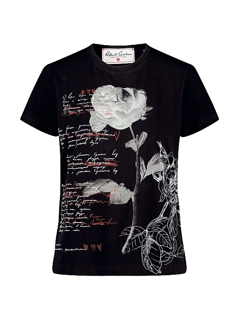 Petal Pages Embroidered Cotton Jersey T-Shirt