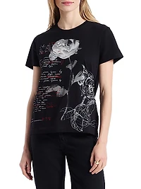 Petal Pages Embroidered Cotton Jersey T-Shirt