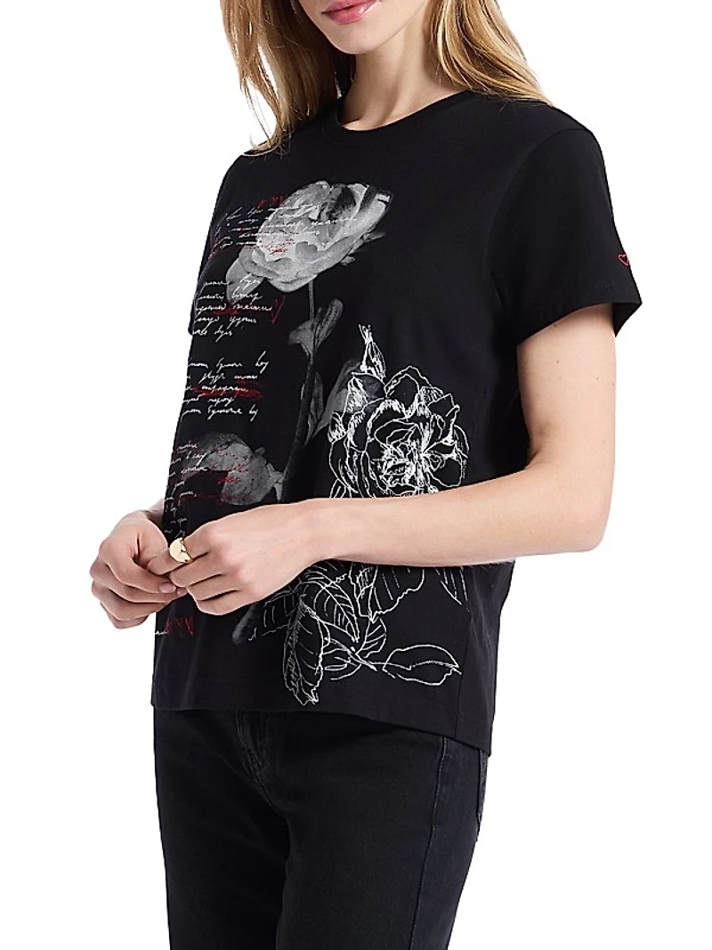 Petal Pages Embroidered Cotton Jersey T-Shirt