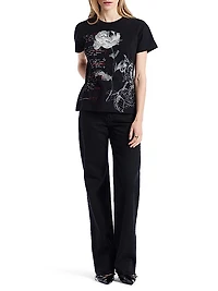 Petal Pages Embroidered Cotton Jersey T-Shirt