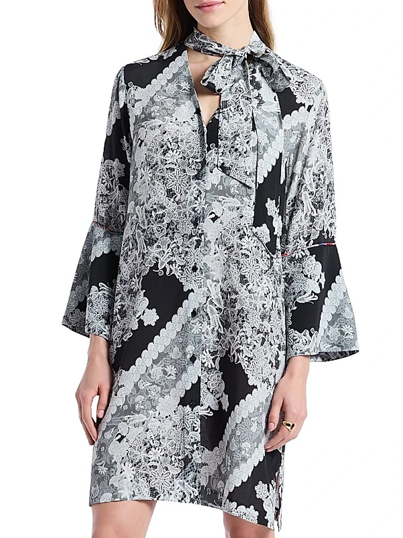 Brenna Printed Bell-Sleeve Minidress