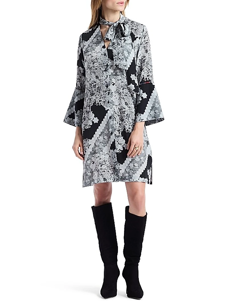 Brenna Printed Bell-Sleeve Minidress
