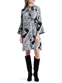 Brenna Printed Bell-Sleeve Minidress