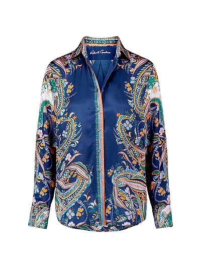 Carrie Vintage-Inspired Floral Silk Charmeuse Shirt