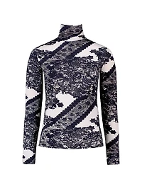 Aubrey Lace-Printed Jersey Turtleneck Top